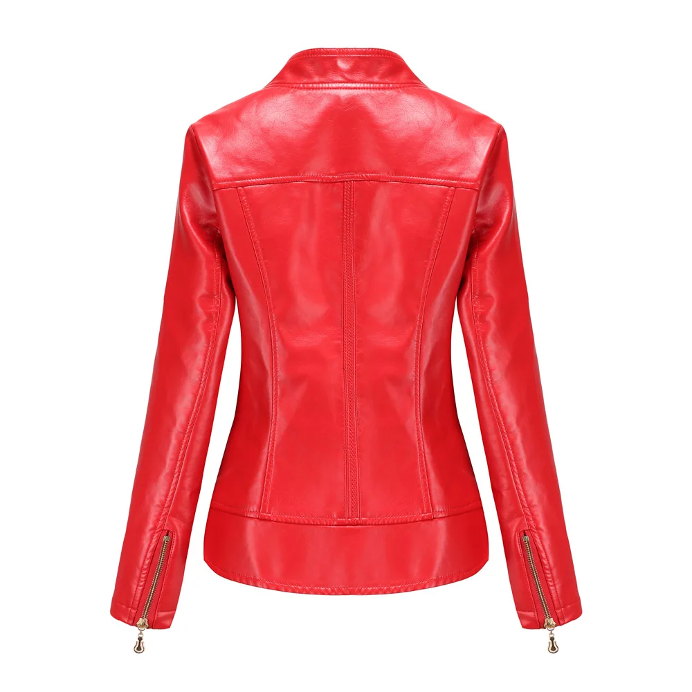 Spring Autumn Women's Pu Faux Leather Jacket Women Red Beige Green Zipper Slim Short Biker Jackets Coat Female Black Outwear