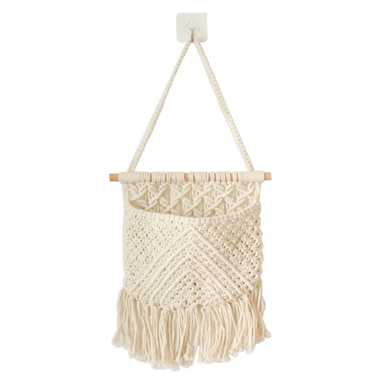 

Handwoven Cotton Rope Tassel Tapestry Storage Bag Mesh Pocket Bags for Home Bedroom Living Room Decor Snacks Organizer