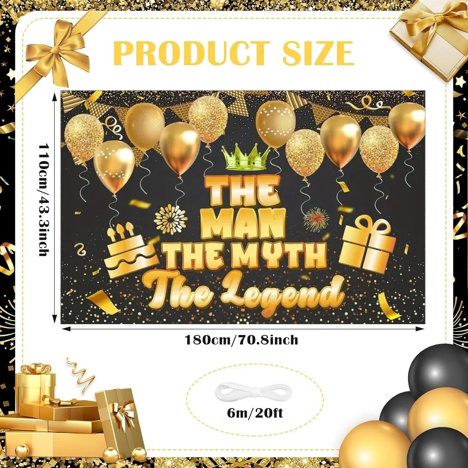 1 Шт. Блестящий Баннер Из Черного Золота Для Мужчин День Рождения Празднование На