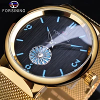 forsining waterproof mens mechanical watches golden mesh band wristwatch transparent back case man wrist watch 2022 new arrival