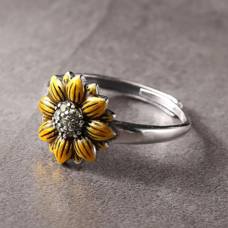 

Vintage Sunflower Rings For Women Cute Floral Engagement Wedding Ring Adjustable Friendship Jewelry Gift Bague