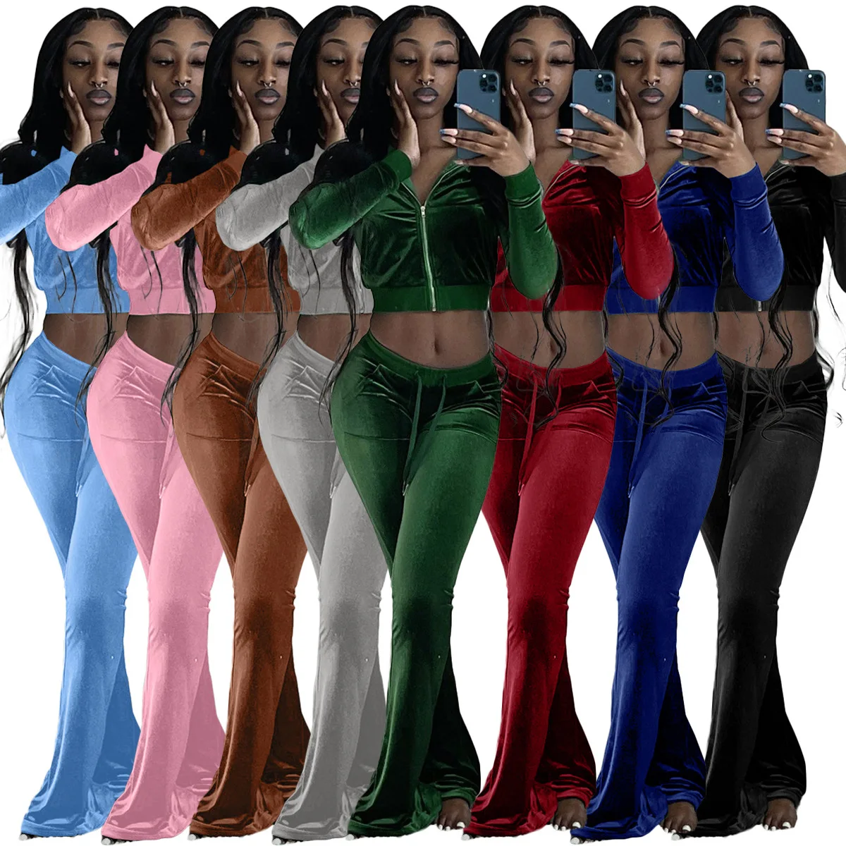 

Velvet Tracksuit Women Set Casual Sport Jogging Two Piece Set Zip Sporty Jacket Top+Pants Brief Sets Streetwear Matching Outfits