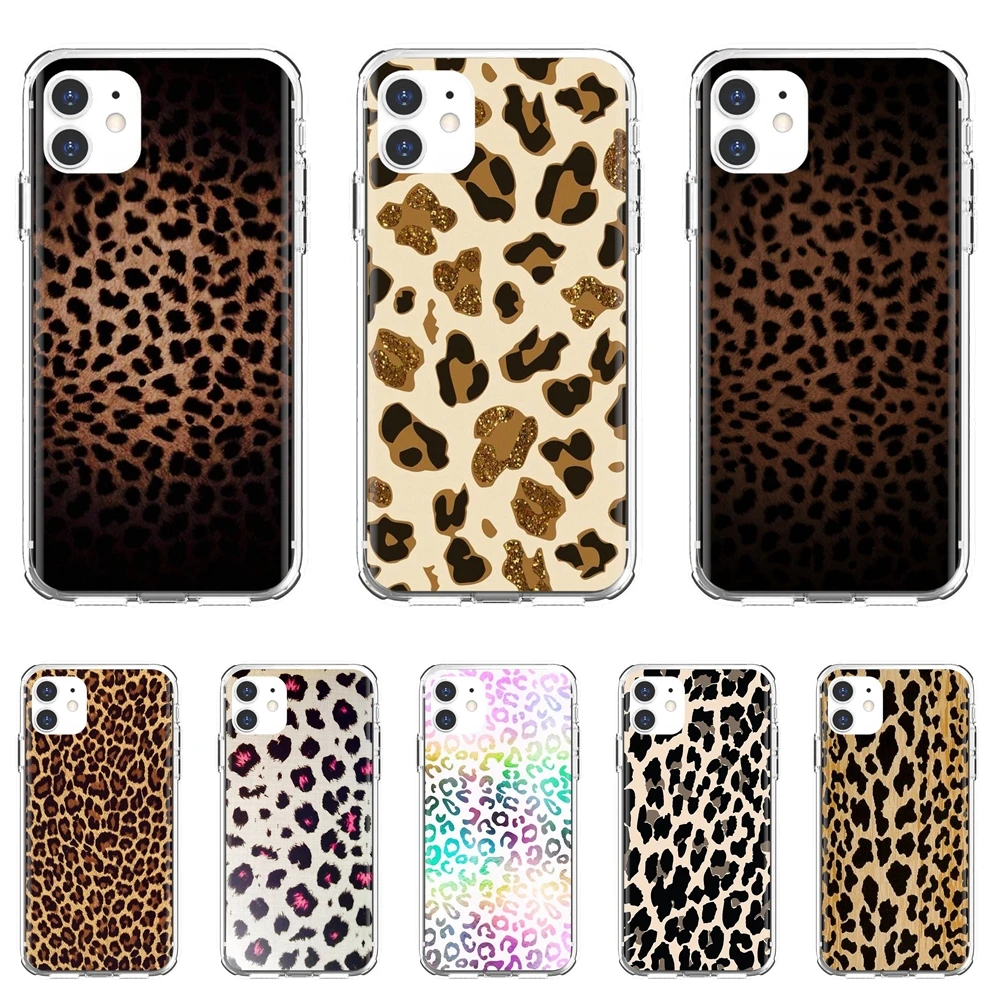 

TPU Silicone Case For iPhone 10 11 12 13 Mini Pro 4S 5S SE 5C 6 6S 7 8 X XR XS Plus Max 2020 Brown-Gold-Yellow-Pastel-Leopard