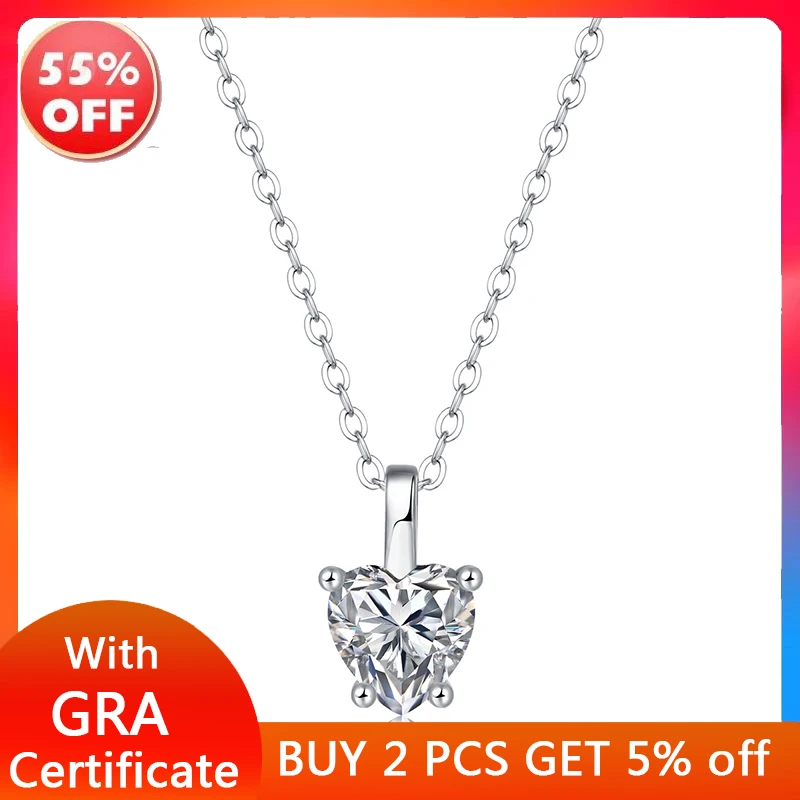 

Кулон в форме сердца 1 карат муассанит D Цвет VVS сертифицированный бриллиант, серебряная цепочка 925 пробы, ожерелье для женщин Бесплатная дос...