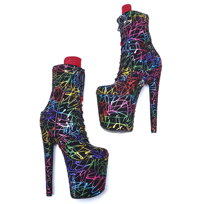 Leecabe 20CM/8inch  Two color mix Beautiful fashion  Pole  High Heel platform  Boots  Pole Dancing boot