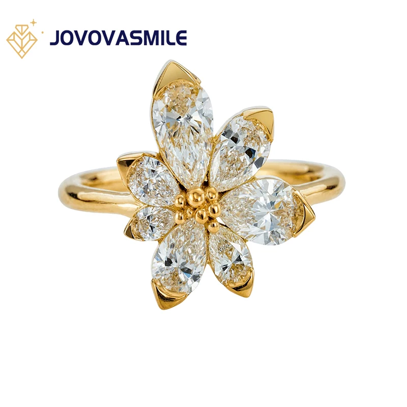 

JOVOVASMILE Fashion Moissanite Unique Ring 18k Yellow Gold Pear Cut Sunflower Shape Daily Wedding Engagement Jewelry For Women