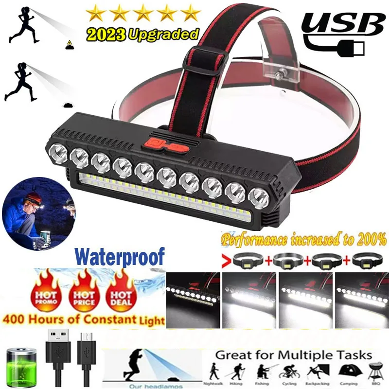 35LED Headlamp Rechargeable USB Super Bright 10 Heads Headlamp Flashlight Waterproof Headlights for Hunting Camping