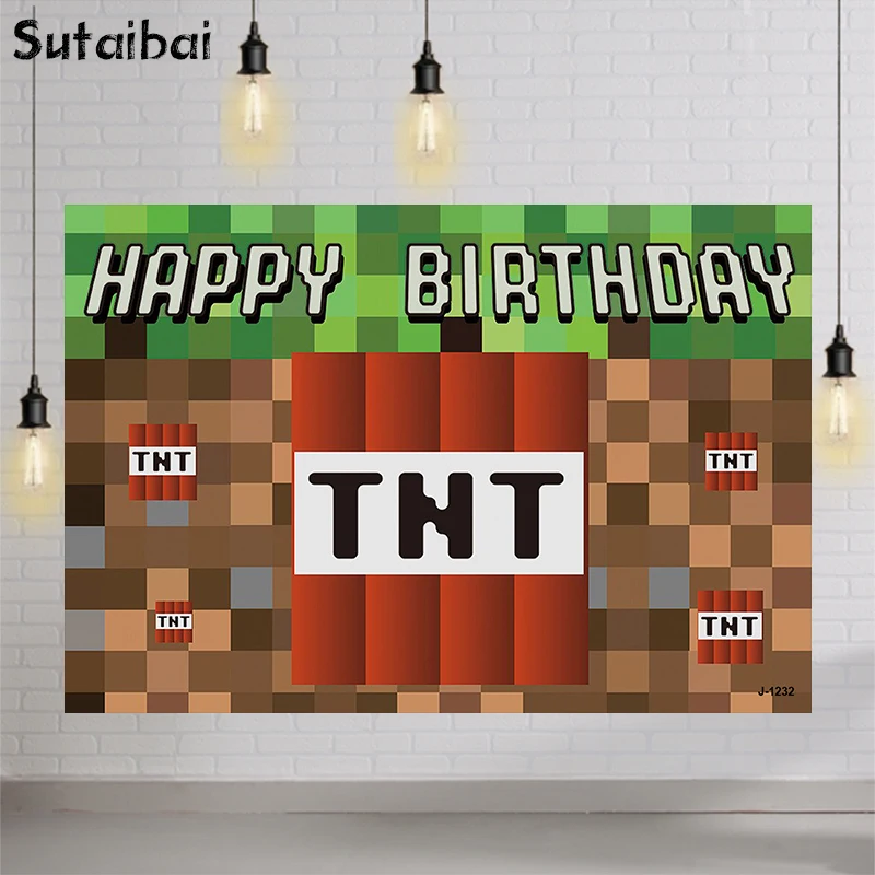 

TNT Birthday Party Photography Backdrops Dynamite Pixel Video Game Photo Booth Background Birthday Party Decoration Banner