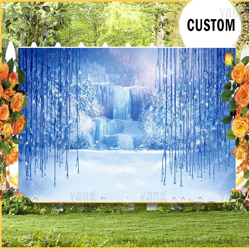 Disney Frozen Winter Backdrop Ice And Snow White World Crystal Pendant Christmas Princess Birthday Party Photography Background