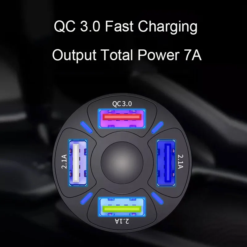 

QC3.0 Fast Charger 12v Mobile Phone Socket Adapter Auto Interior Parts Cigarette Lighter 4 Ports USB Car Charge Electronic