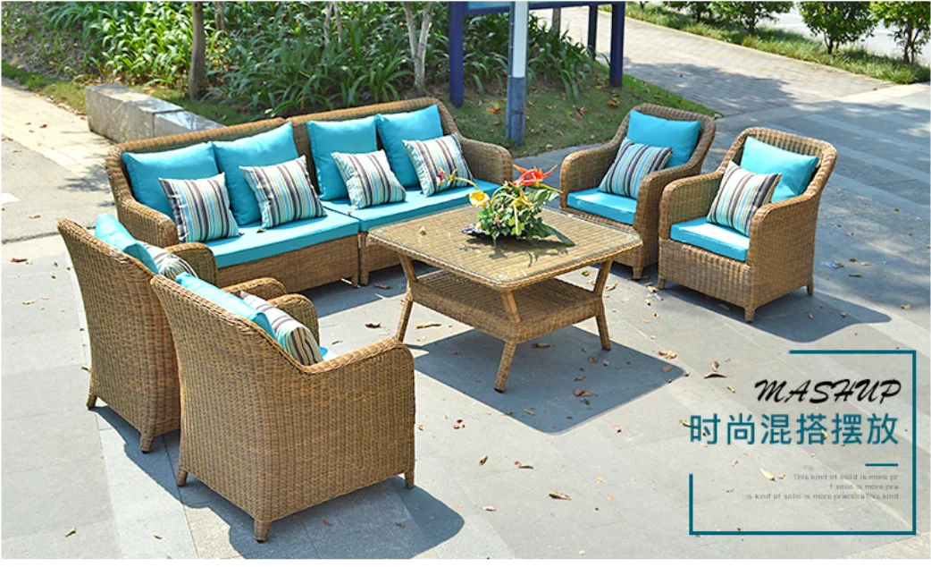 Набор мебели для сада из ротанга "Rattan new outdoor courtyard sofa combination villa rattan tables and chairs five piece garden furniture on".
