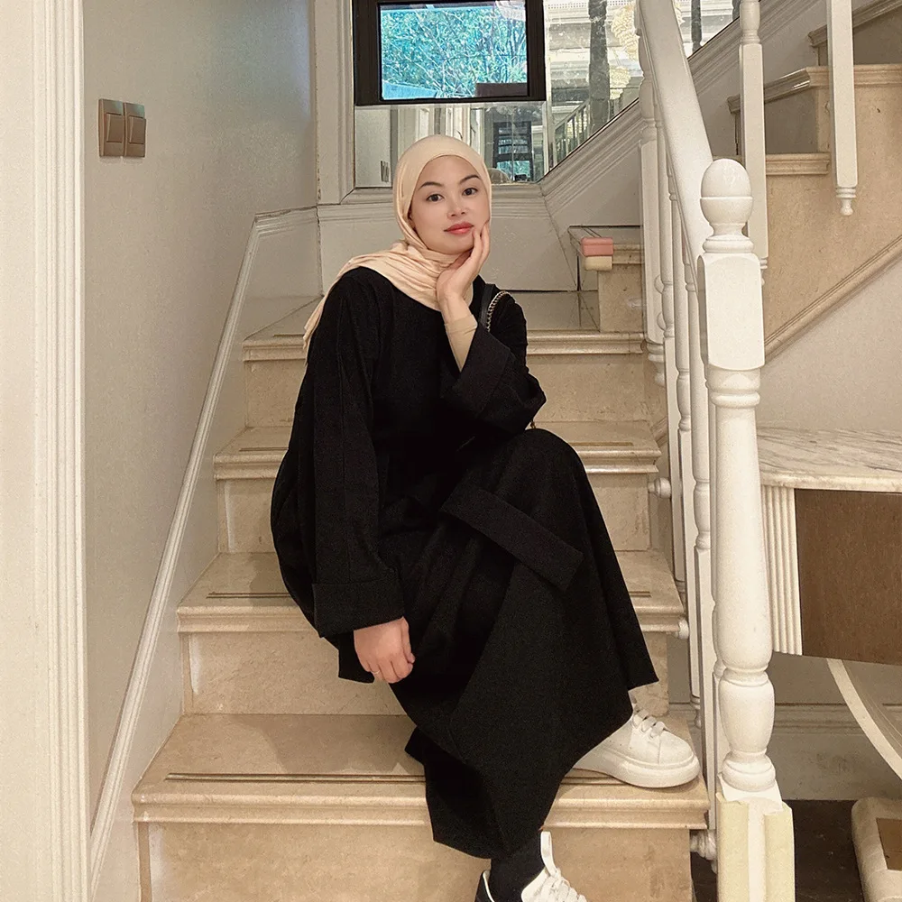 Muslim Woman Abaya Dress Dubai Turkey Belted Fashion Hijab Long Dresses Islam Ramadan Clothing Kaftan Moroccan Kimono
