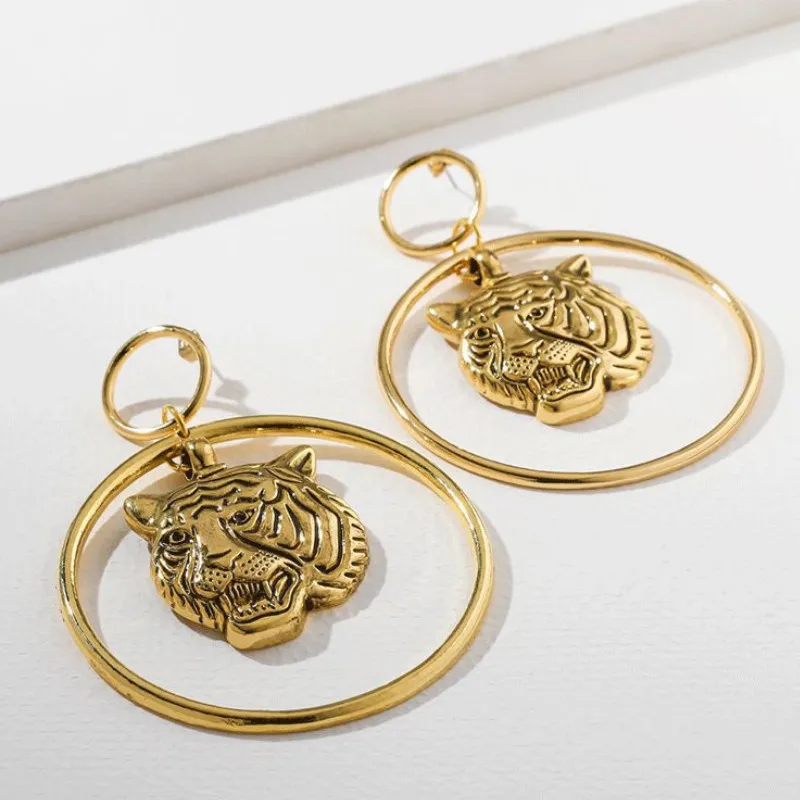 

New Exaggerated Tiger Head Ear Jewelry Fashion Punk Style Big Circle Earrings