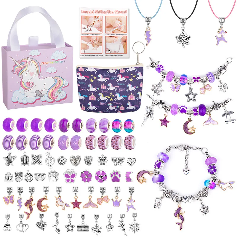 

Makersland Diy Charm Bracelet Kit for Kids Christmas Gift Unicorn Bag Handmade Beads Set Girls Necklace Beads for Jewelry Making