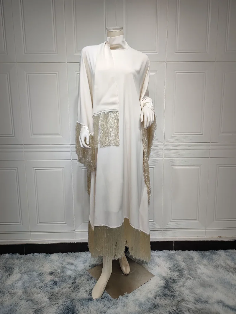 Elegant African Dresses for Women Muslim Fashion Boubou Abayas Robe Dashiki Ankara Tassel Outfits Evening Gown Kaftan Maxi Dress
