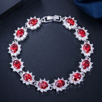 cwwzircons beautiful elegant design white gold color big red cz crystal flower charm bracelets bangle for women jewelry cb161
