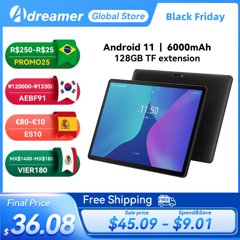 

Adreamer LeoPad10 Tab 10.1" Tablet 1280x800 IPS Android 11 Quad Core 2GB RAM 32GB ROM Bluetooth 6000mAh Wifi Portable Tablets PC