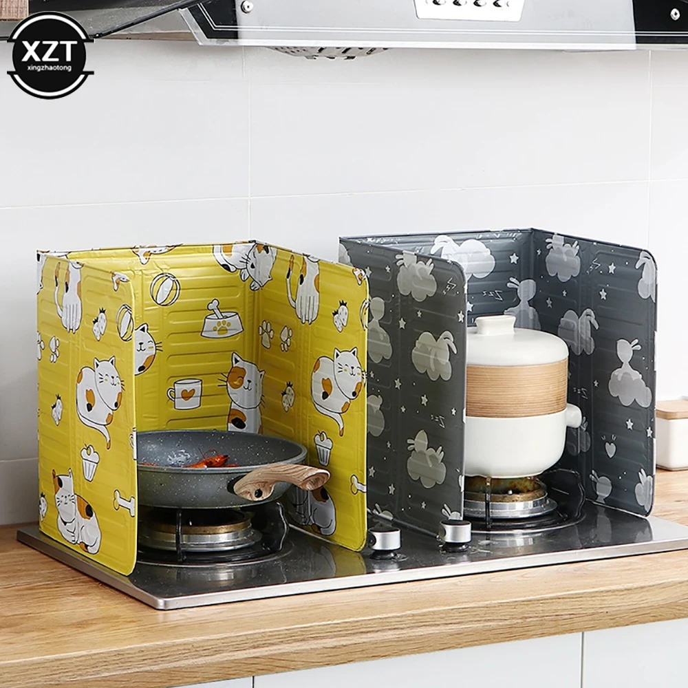 Aluminum Foldable Kitchen Gas Stove Baffle Plate Kitchen Frying Pan Oil Splash Protection Screen Heat Shields Kichen Accessories