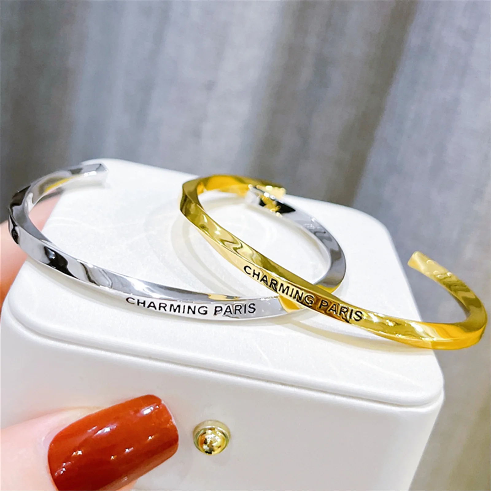 New In Korean Style Simple Ripple Pattern Cuff Bracelet  Bangle For Women Fashion  Advanced Charms Bracelets Accessories