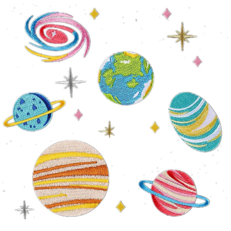 50pcs/Lot Luxury Embroidery Patch Planet Mars Jupiter Gold Silver Star Badge Shirt Bag Clothing Decoration Accessory Craft Diy