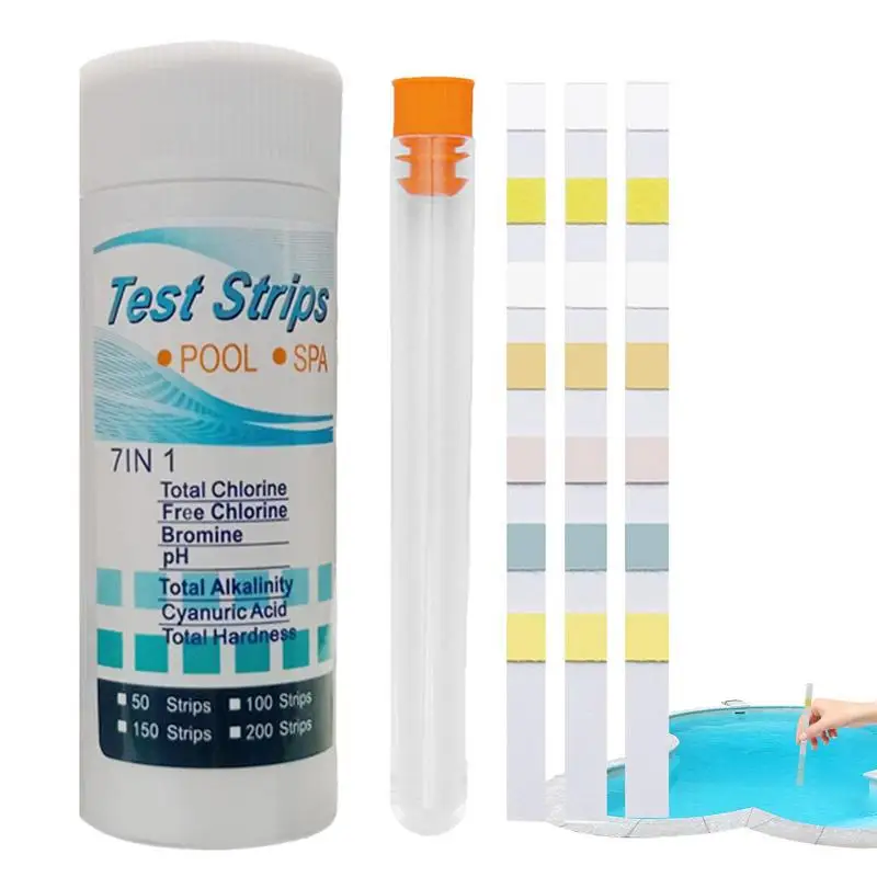 

Тест-полоски для бассейна, набор для тестирования воды 7 в 1, тестовые полоски для горячей ванны и спа, общий хлор, общий уровень твердости всего хлора