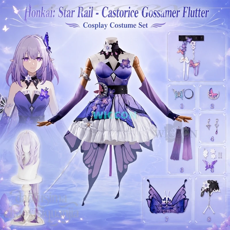 Фото Новый костюм Castorice Gossamer Flutter: Фиолетовое платье, готическая Лолита, парик-бабочка, косплей по аниме-игре Honkai: Star Rail №1