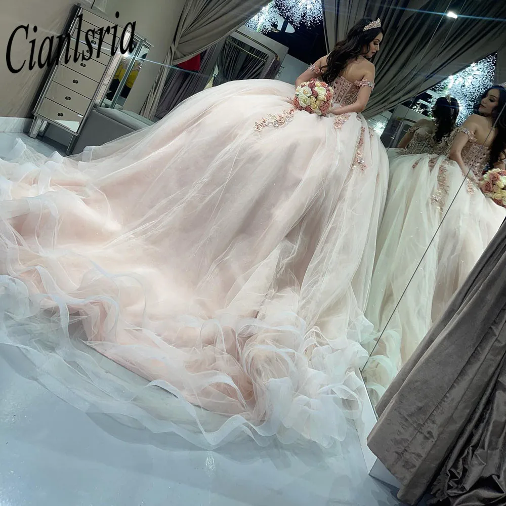 

Женское бальное платье с открытыми плечами, пушистое вечернее платье с цветами, 18 лет, элегантное платье для выпускного вечера, 2023