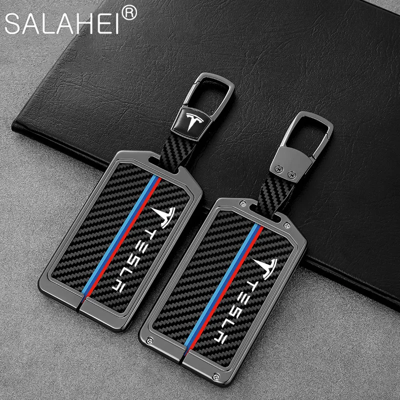 

Carbon Fiber Car Remote Key Fob Case Cover Holder Shell For Tesla Model 3 Model Y Card Protector Keyless Keychain Accessories