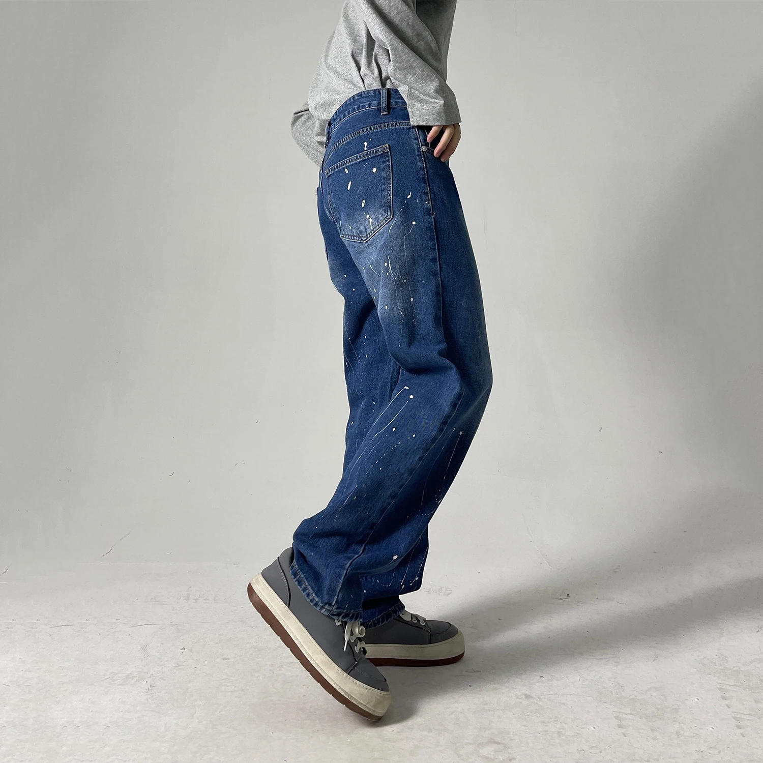 Korean Version of Jeans Men's Hand-painted Splashed Ink Painted Loose Trend Straight Trousers Men's Pants Street Men's Clothing