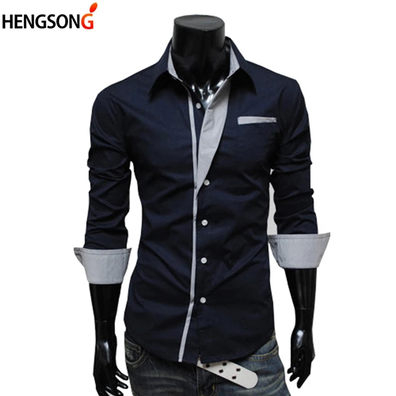 

Fashion Men's Casual Shirts Plus Size Autumn Clothing Casual Shirts And Blouses For Men Long Sleeve Patchwork Slim Shirts