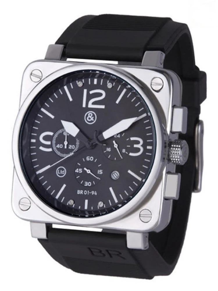 

Top Men Quartz Watch Multifunction Six Stitches Women Business Rubber Calendar Square Wristwatch Luxury BR Brand Sport Clock