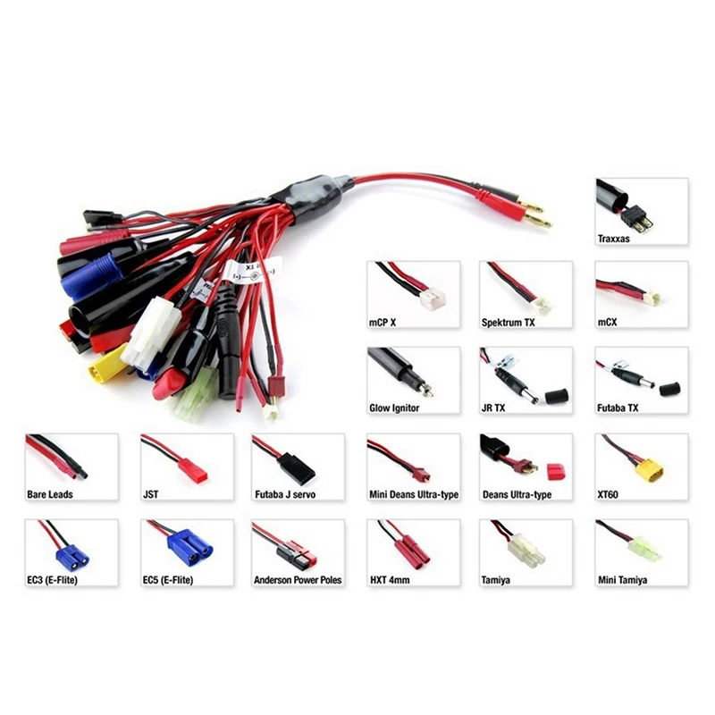 

19 in 1 RC Lipo Battery Multi Charger Adapter Lead Cable Converter Replacement for Traxxas Tamiya RC Car Lipo Battery Charger