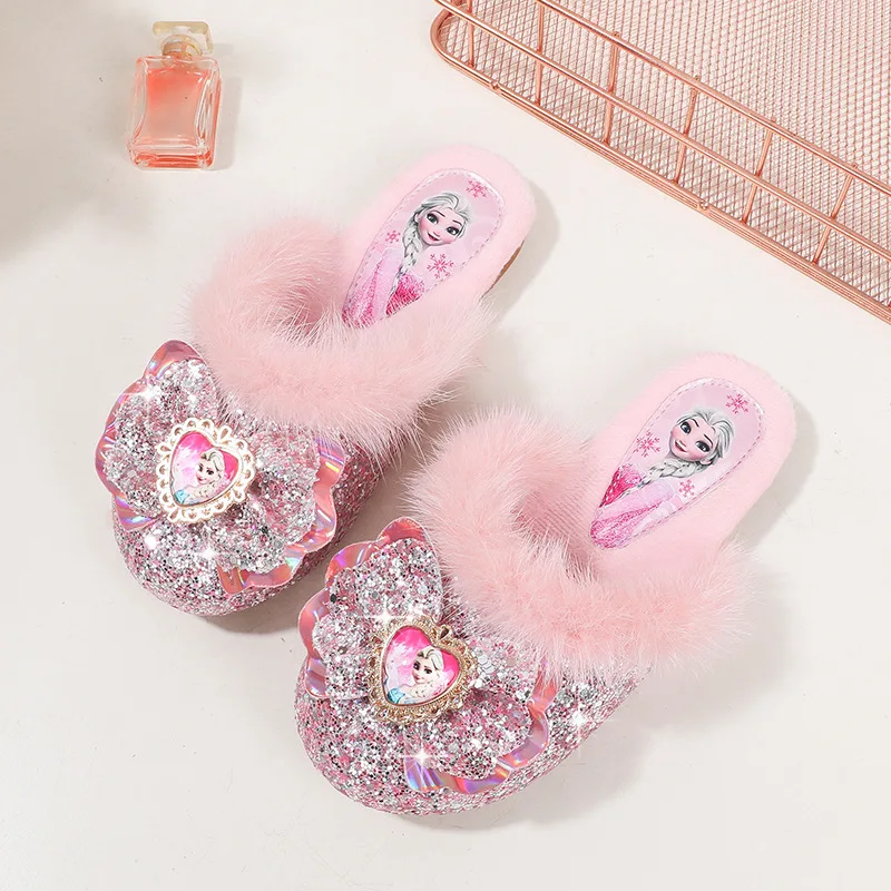 Детские зимние пушистые швабры модные туфли принцессы Эльзы для девочек