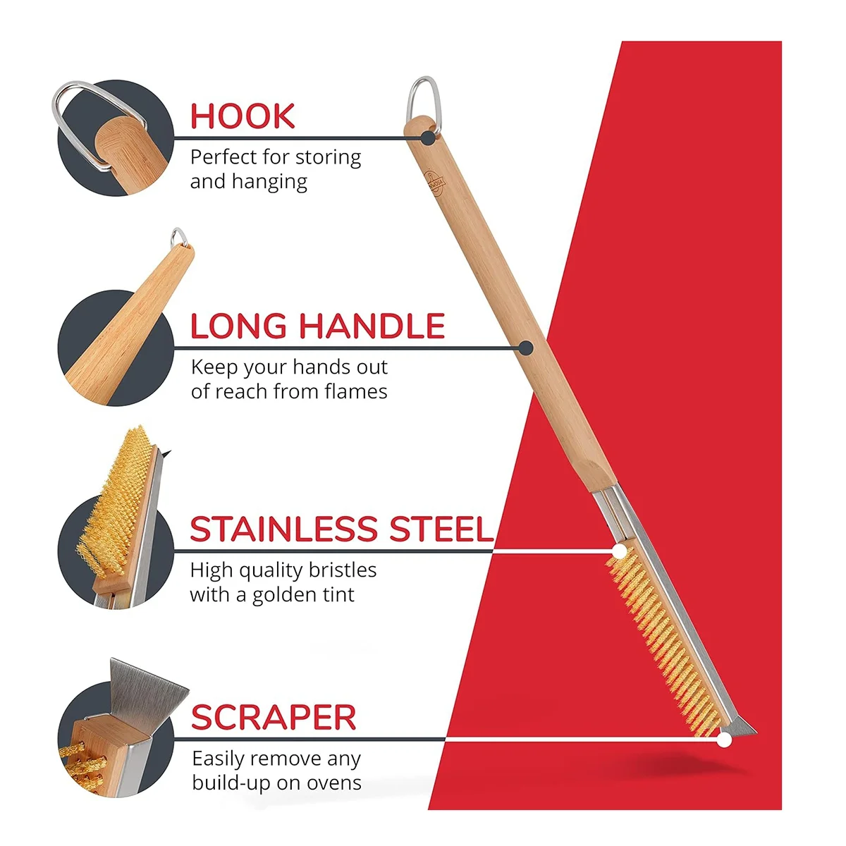 Щетка для духовки и камня пиццы со скребком 21 дюйм — чистый камень между каждыми
