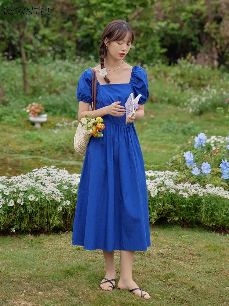 

Женское винтажное платье-трапеция с пышными рукавами, квадратным вырезом и складками