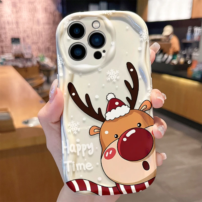 Christmas Pattern 3D Wave Case For iPhone 16 15 14 13 12 11 Pro Max Mini X XR XSMAX 8 7 6S Plus Soft Silicone Cover