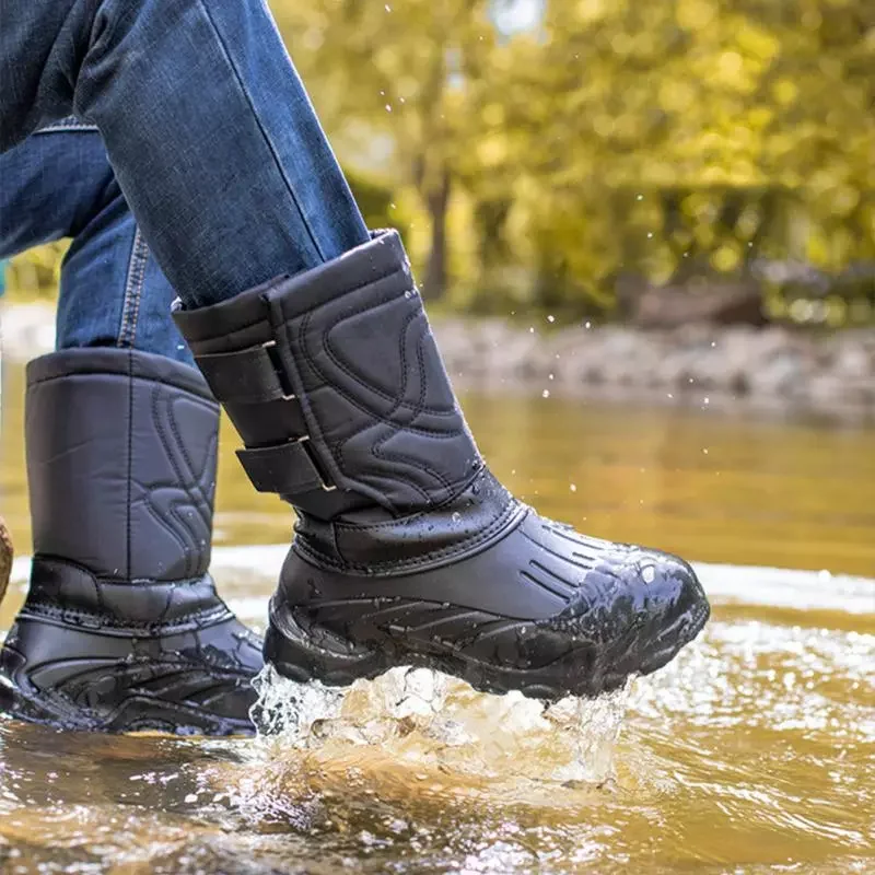 

Mens Boots Thick Plush Liner Warm Mid-tube Snow Boots Waterproof Fishing Boots Plus Size Men's Shoes