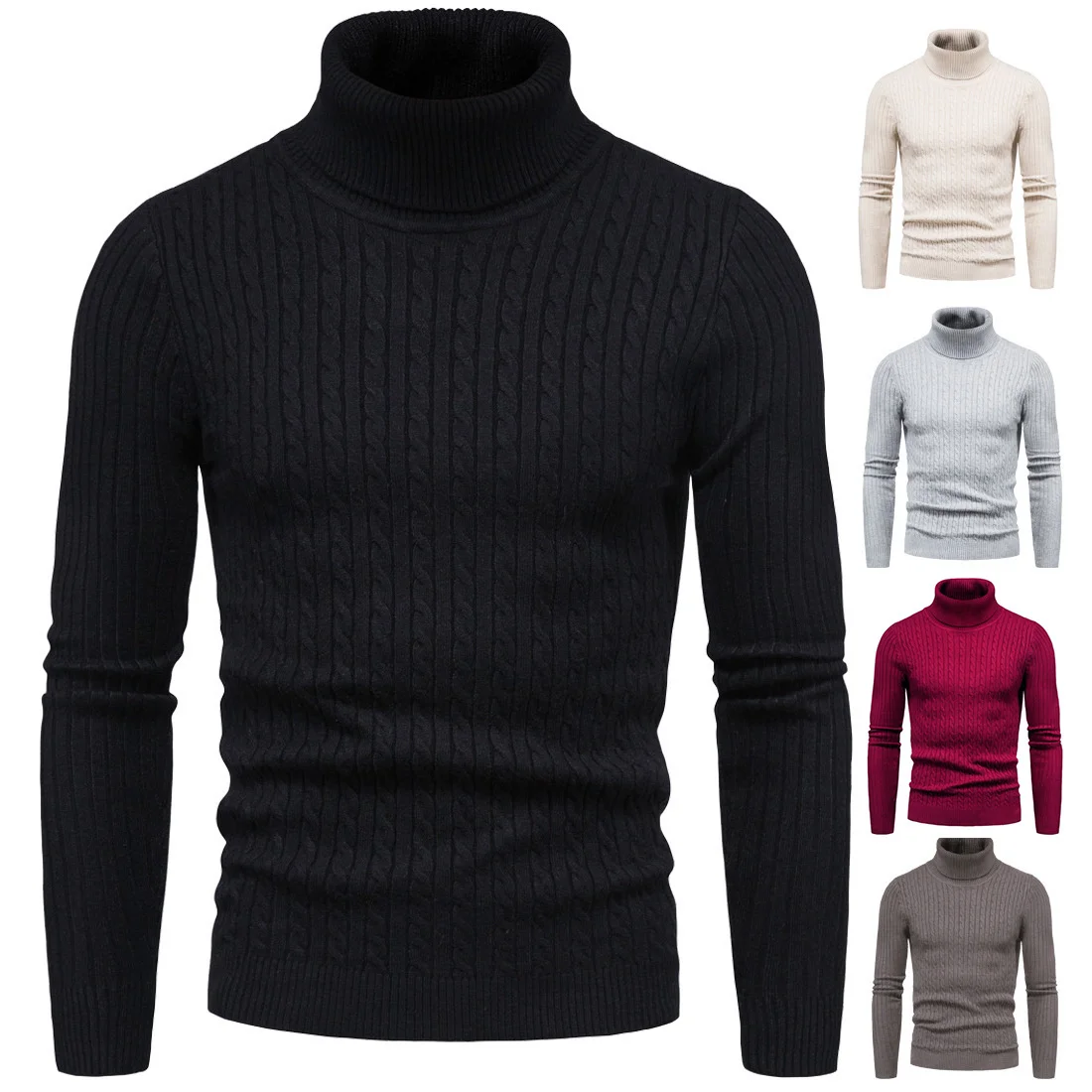 

2023 Autumn and Winter New Men's High Neck Sweater Solid Color Pullover Knit Tight and Warm Top