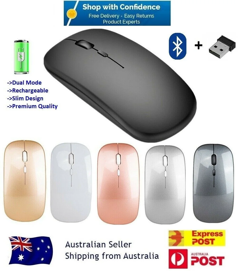 

Mouse for Laptop Mac iPad Wireless Bluetooth 5.1 Dual-Mode Slim Rechargeable