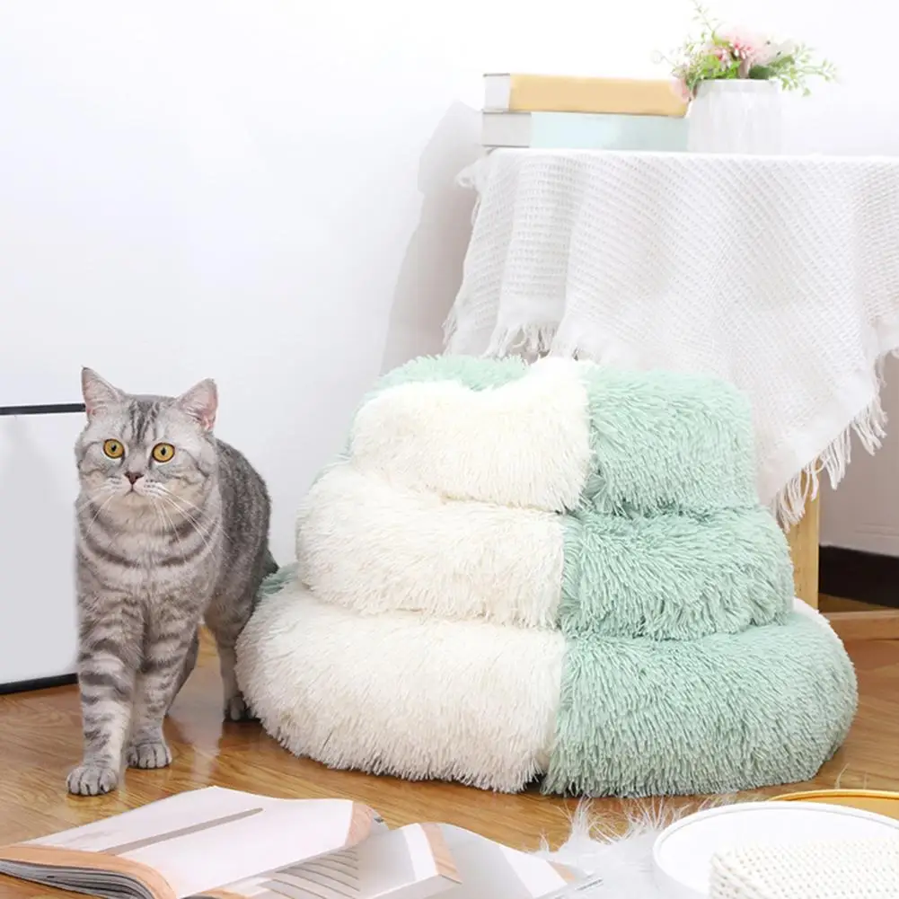 

Puppy Kennel With Cushion Non-slip Bottom Breathable Novelty Christmas Promote Deep Sleeping Cloth Round Long Plush Cat Nest Win