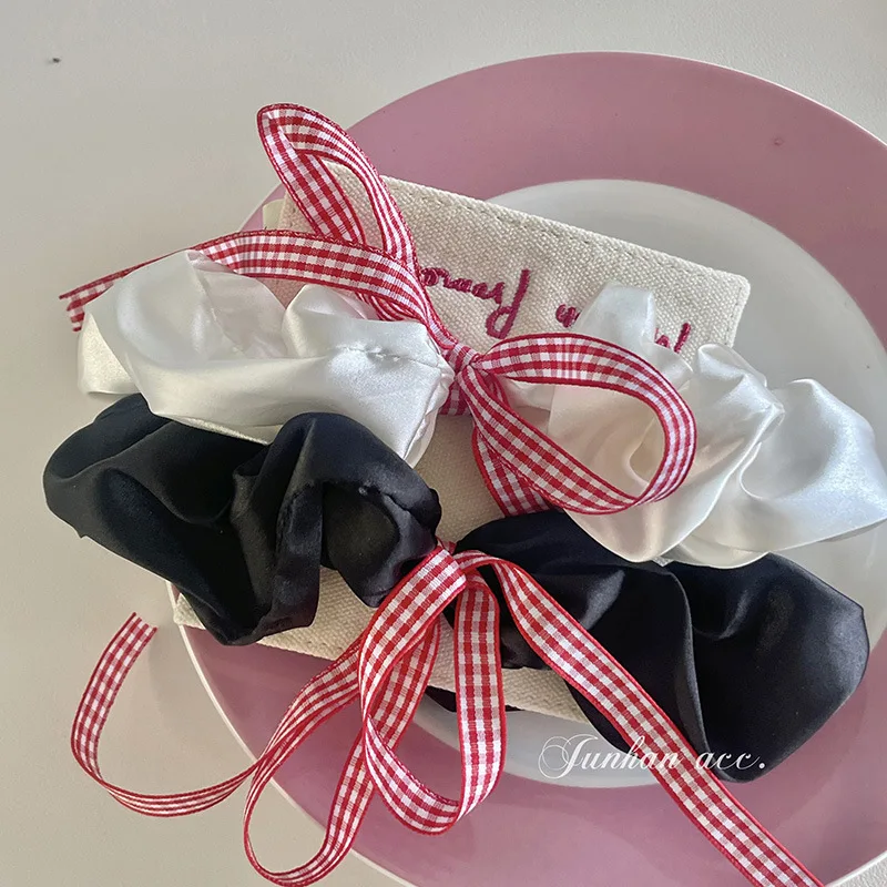 

Strawberry Plaid Large Intestine Hair Band Ribbon Head Rope Rubber Band Tie Hair Ballet Style Hair Ring Hair Accessories Women