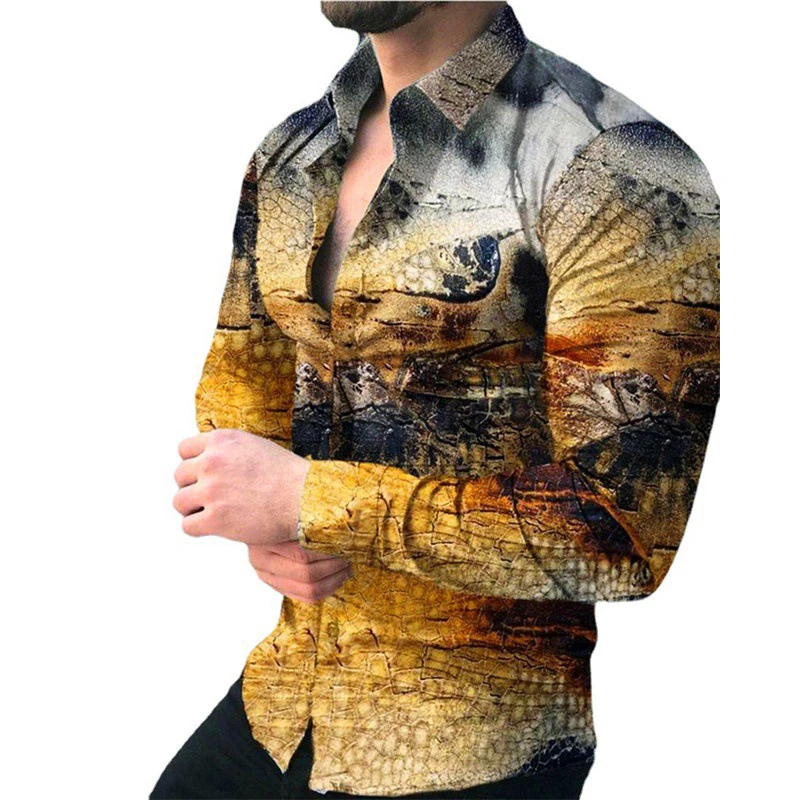 

Luxury Fashion Social Men Shirts Turn-down Collar Buttoned Shirt Casual Flower Print Long Sleeve Tops Mens Clothes Prom Cardigan