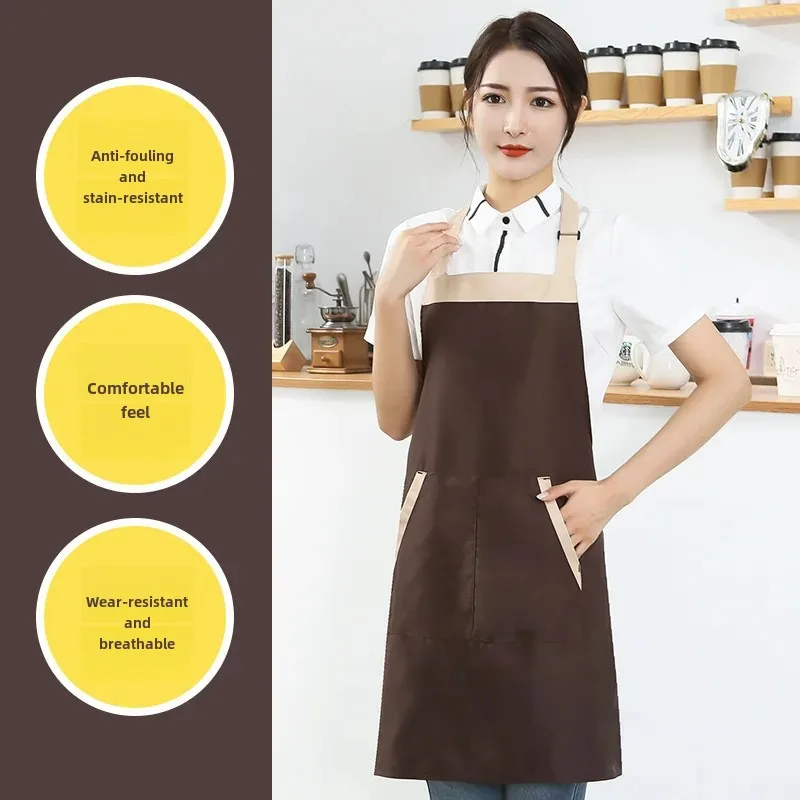 Утолщенный фартук с бретелькой на шее регулируемый цветной блок рабочая одежда