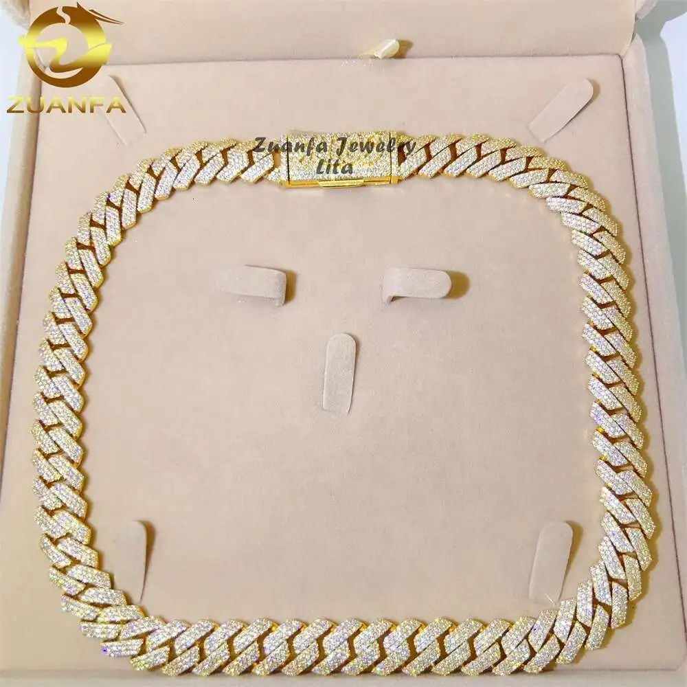 Изготовленные на заказ ювелирные изделия Vvs Moissanite 14 мм 18k позолоченная цепочка в