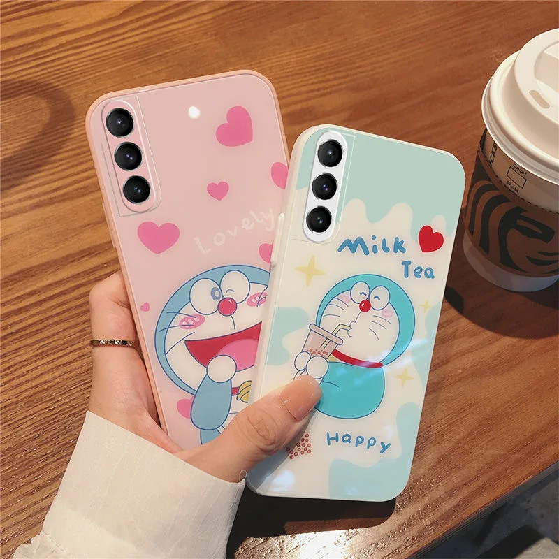 

Doraemon Cute Cartoon Phone Case For Samsung S21 Ultra S20 FE A72 A52 5G Glass Cover Silicone All-inclusive Fashion Shell Bag