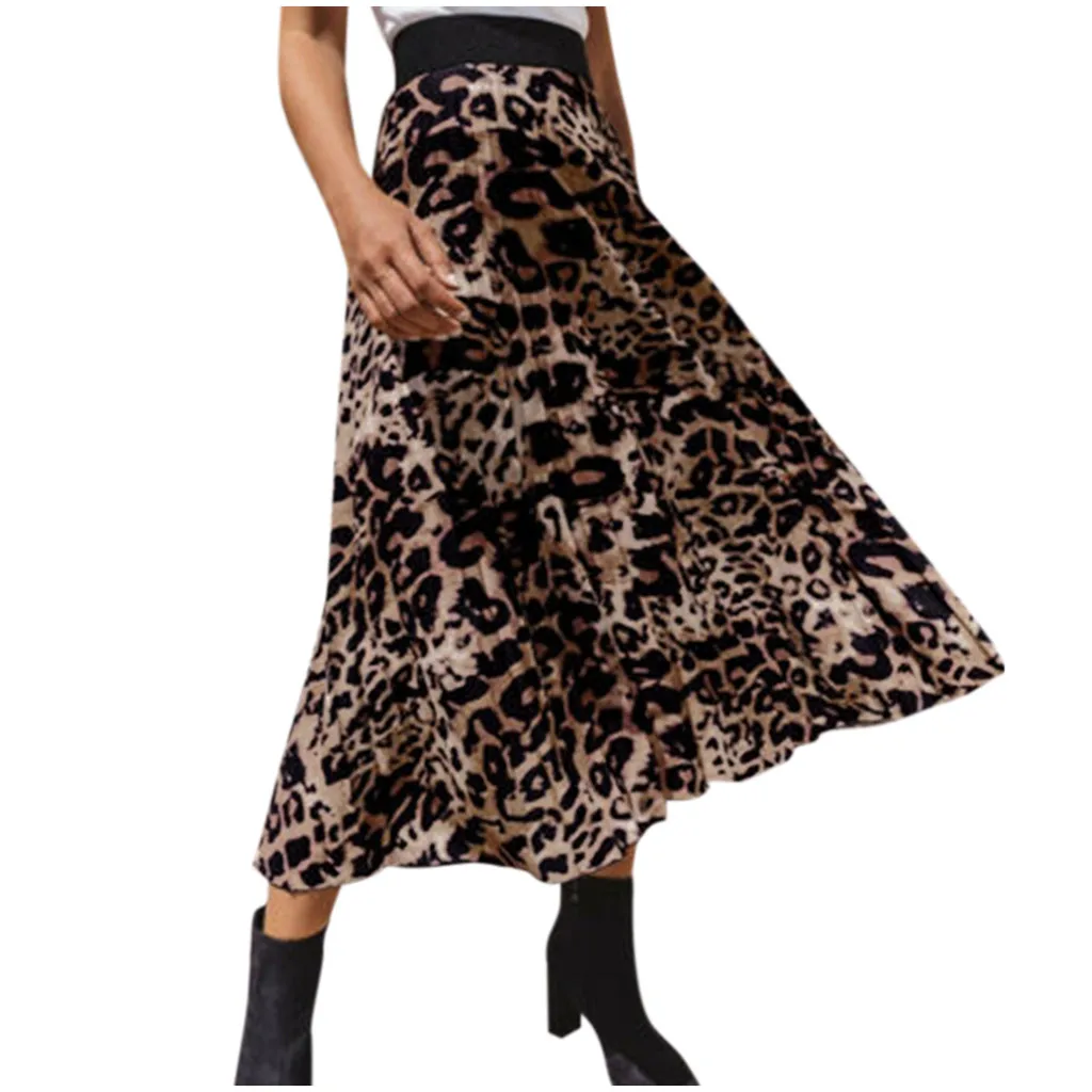 

Elasticated Party Ladies Skirt High Skirt Leopard Women Pleated Waist Print Skirt