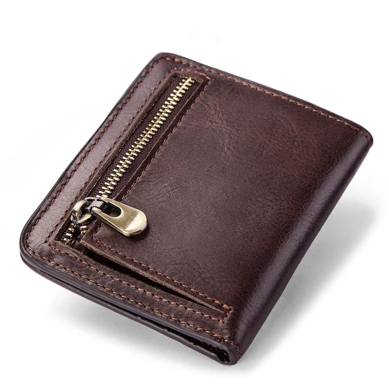 

Новинка 2023, мужской кожаный кошелек с короткой застежкой-молнией и зажимом для монет, вместительная сумка из коровьей кожи с верхним слоем