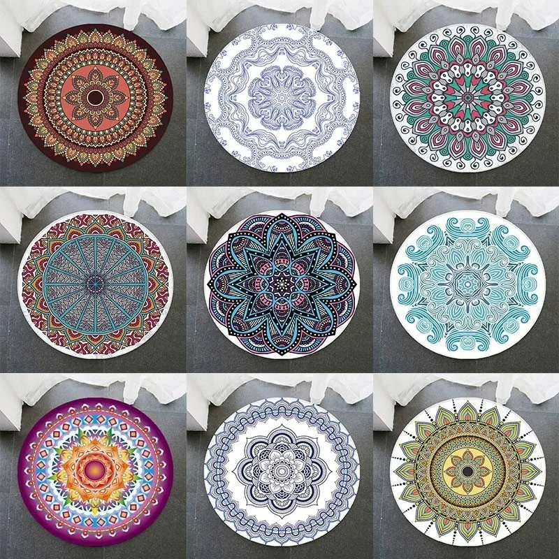 

Living Room Decor Mandala Pattern Round Rug Anti-Slip Bath Mat Area Rug