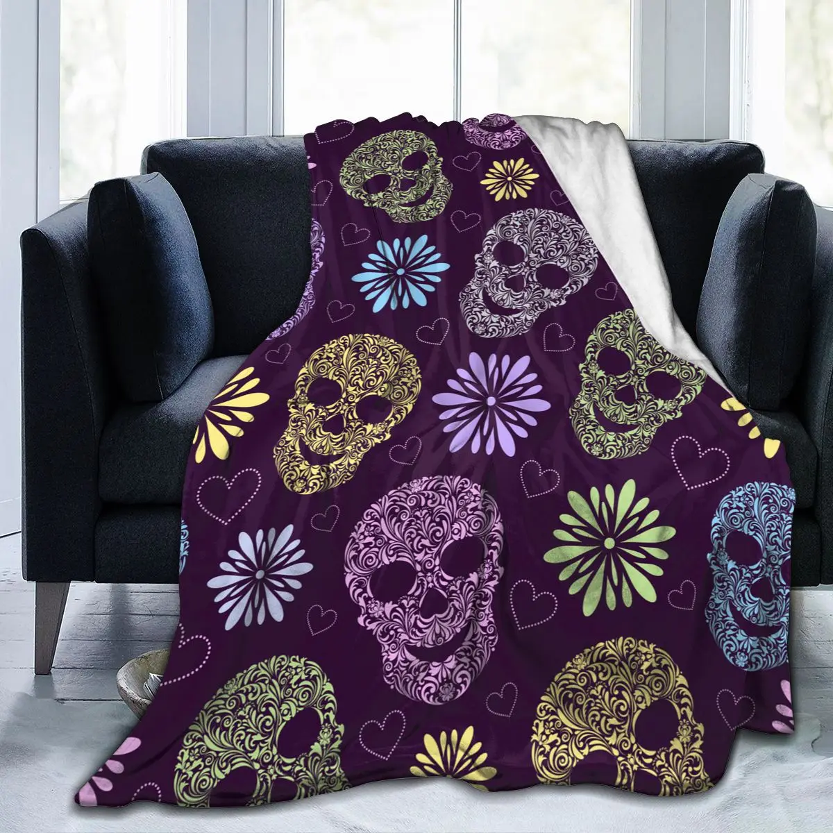 

Фланелевое Одеяло с абстрактным цветочным рисунком черепа, мягкое тонкое Флисовое одеяло, покрывало для кровати, дивана, домашний декор, Пр...