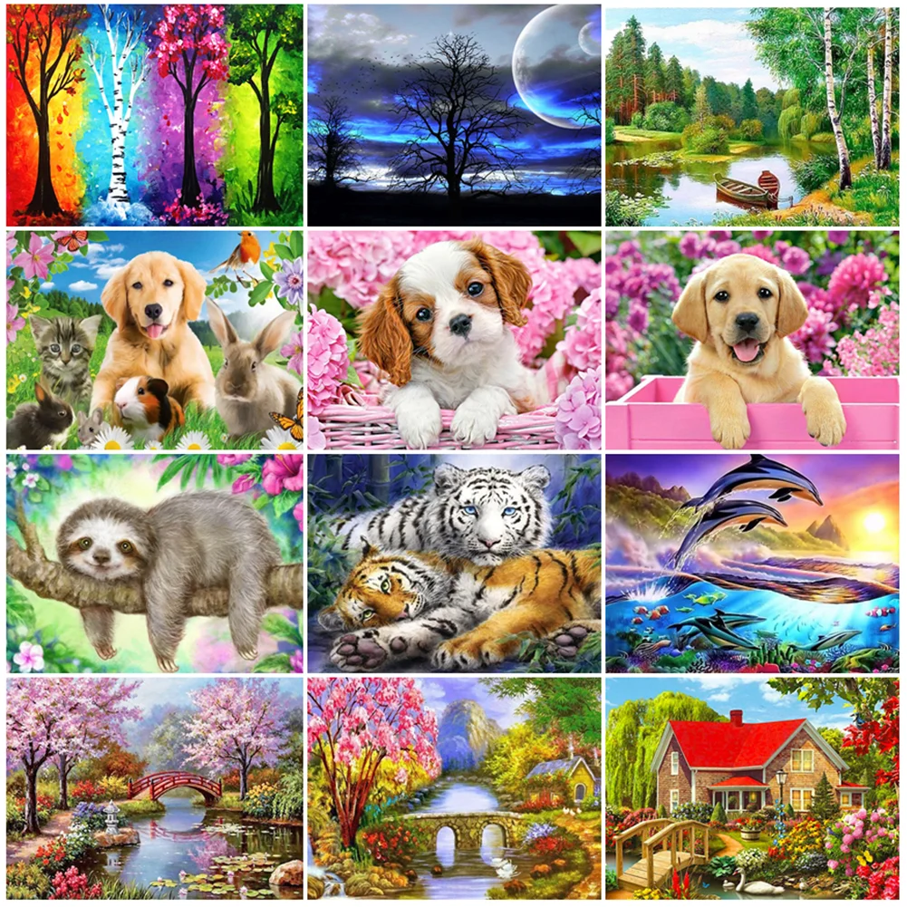 

5D DIY AB Diamond Painting Landscape Garden House Full Round Diamond Embroidery Animal Cat Cross Stitch Kits Home Decoration